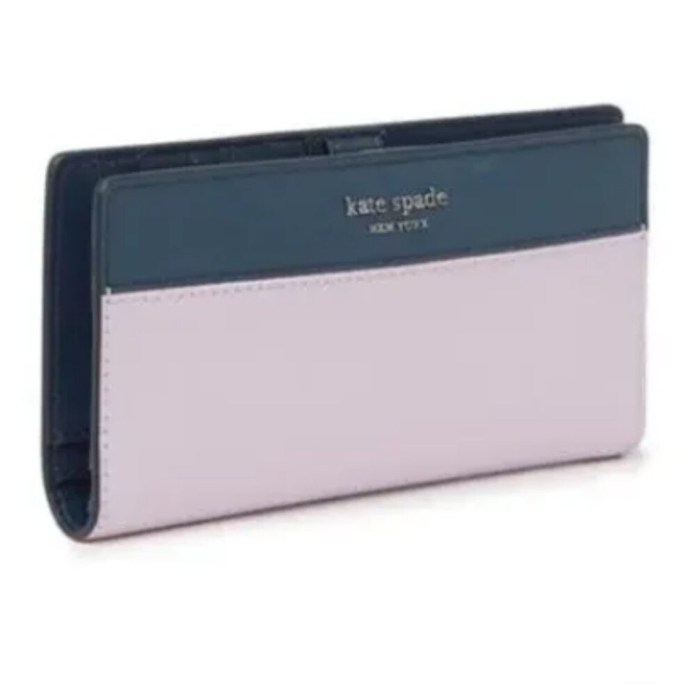 Kate Spade Cameron Lavender Mist/Petrol Blue Leather Large Slim Bifold Wallet